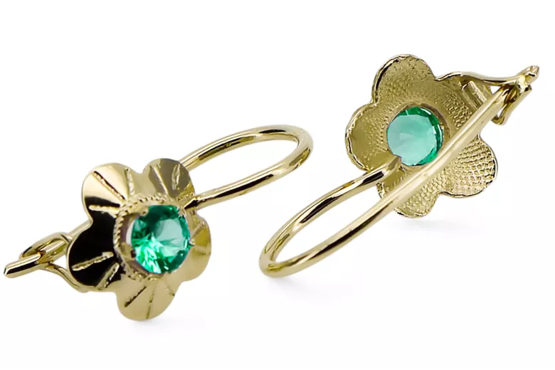 Szmaragd 14k żółte złoto Kolczyki Vintage Biżuteria vec028y